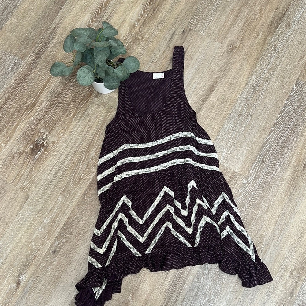 Free People Plum Polka Dot Trapeze Slip Dress Tunic Size Xs